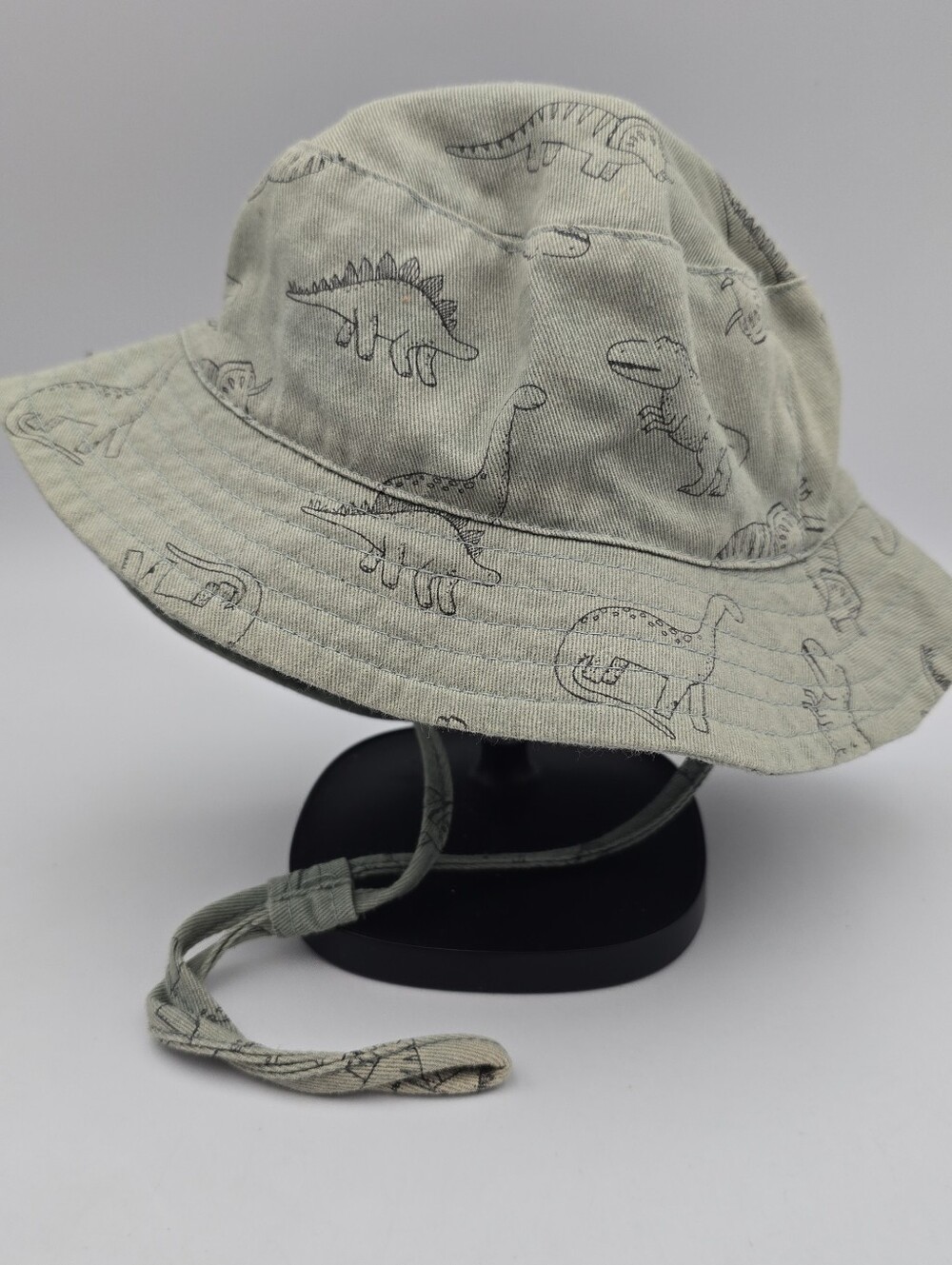 Baby Dinosaur Print Green/White Mesh Lined Chin Strap Bucket Hat 46cm